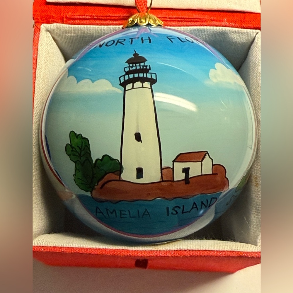 Beachcombers Reverse Hand Painted Glass fFlorida Lighthouse Christmas Ornament